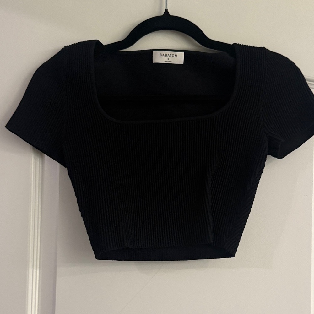 Artizia Babaton Black Ribbed Crop Top